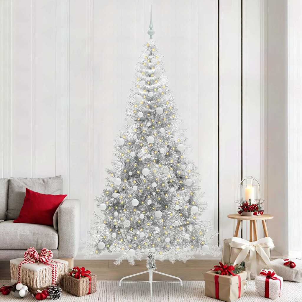 Kunstig Forbelyst Juletræ med 300 LED'er Sølv 240 cm PET