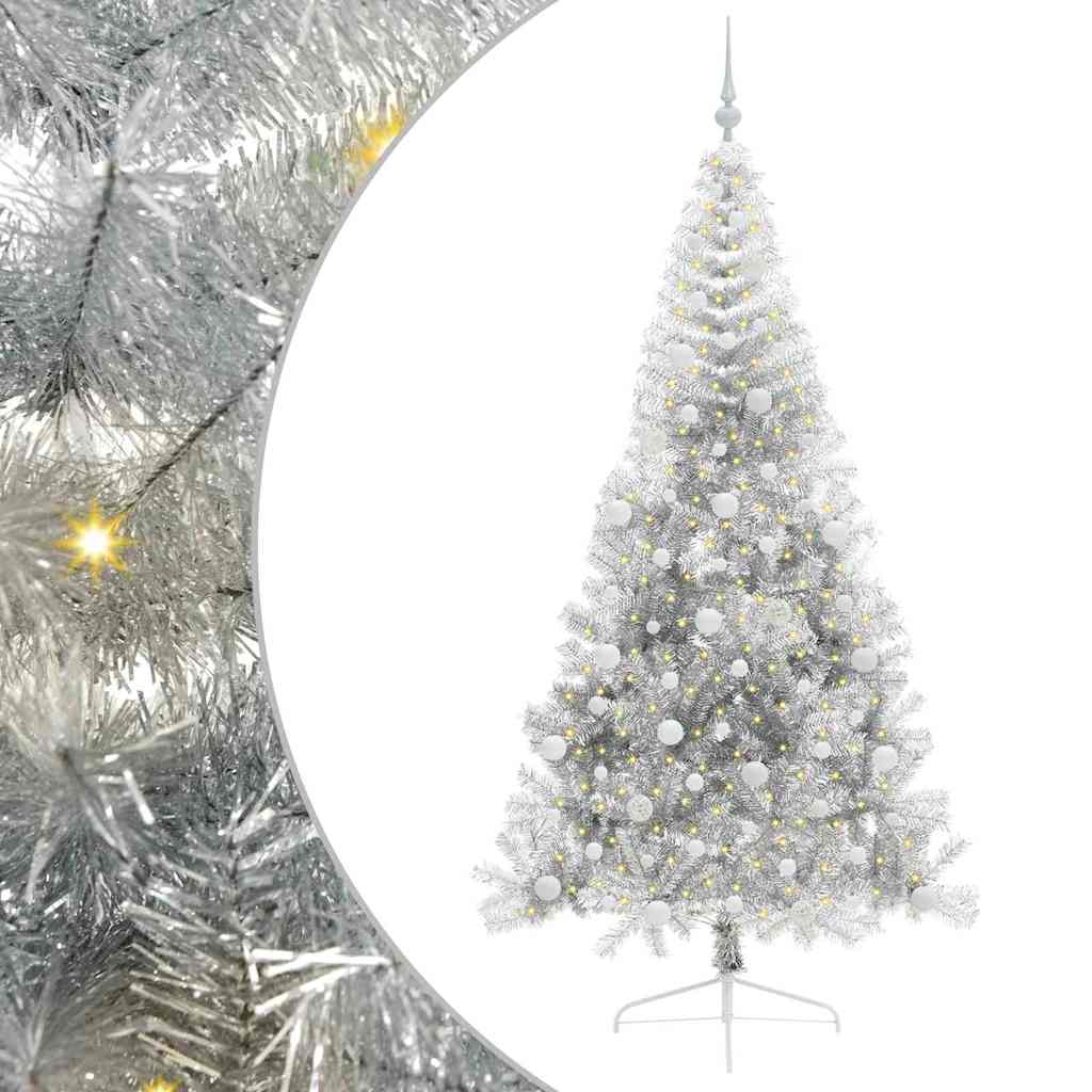 Kunstig Forbelyst Juletræ med 300 LED'er Sølv 240 cm PET