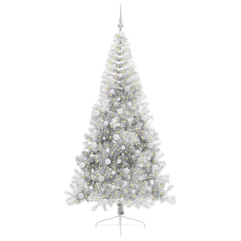 Kunstig Forbelyst Juletræ med 300 LED'er Sølv 240 cm PET