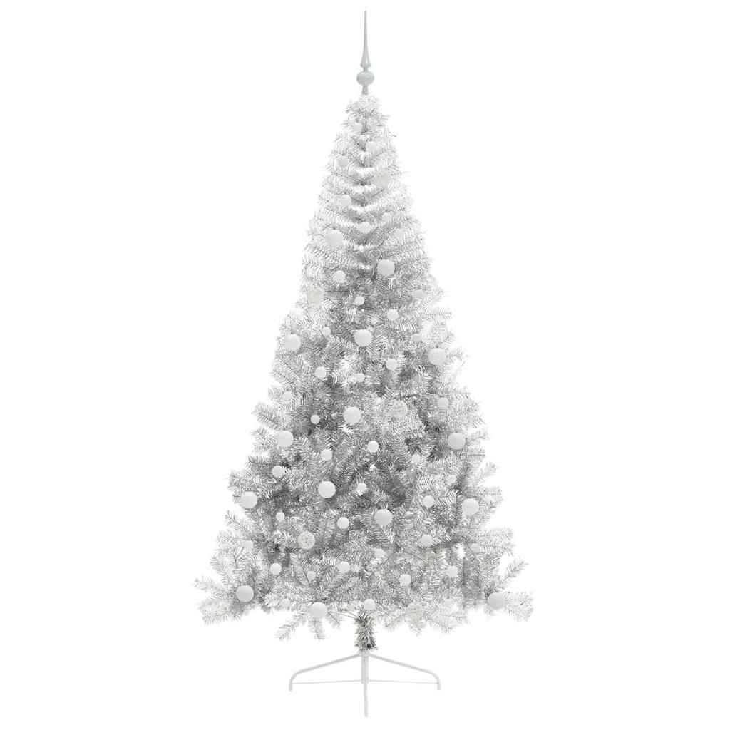 Kunstig Forbelyst Juletræ med 300 LED'er Sølv 240 cm PET