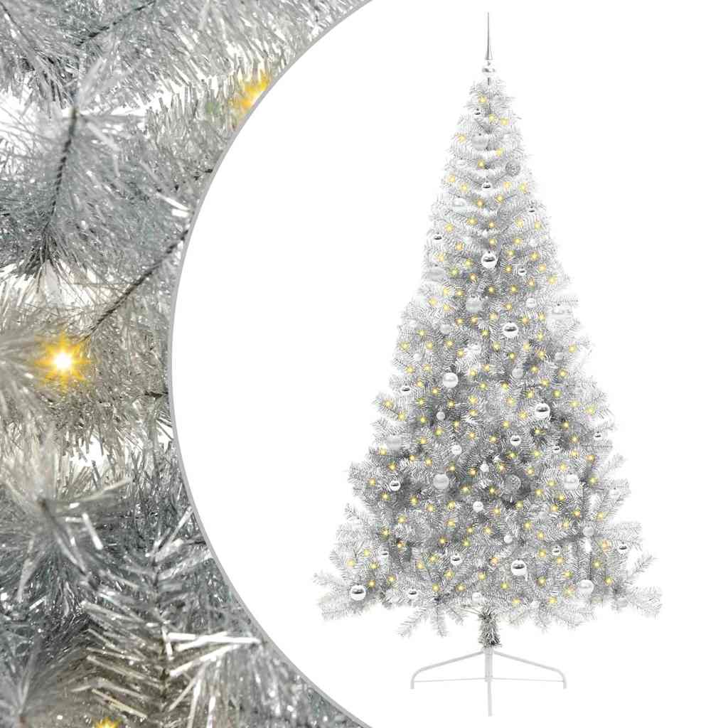 Kunstig Forbelyst Juletræ med 300 LED'er Sølv 240 cm PET