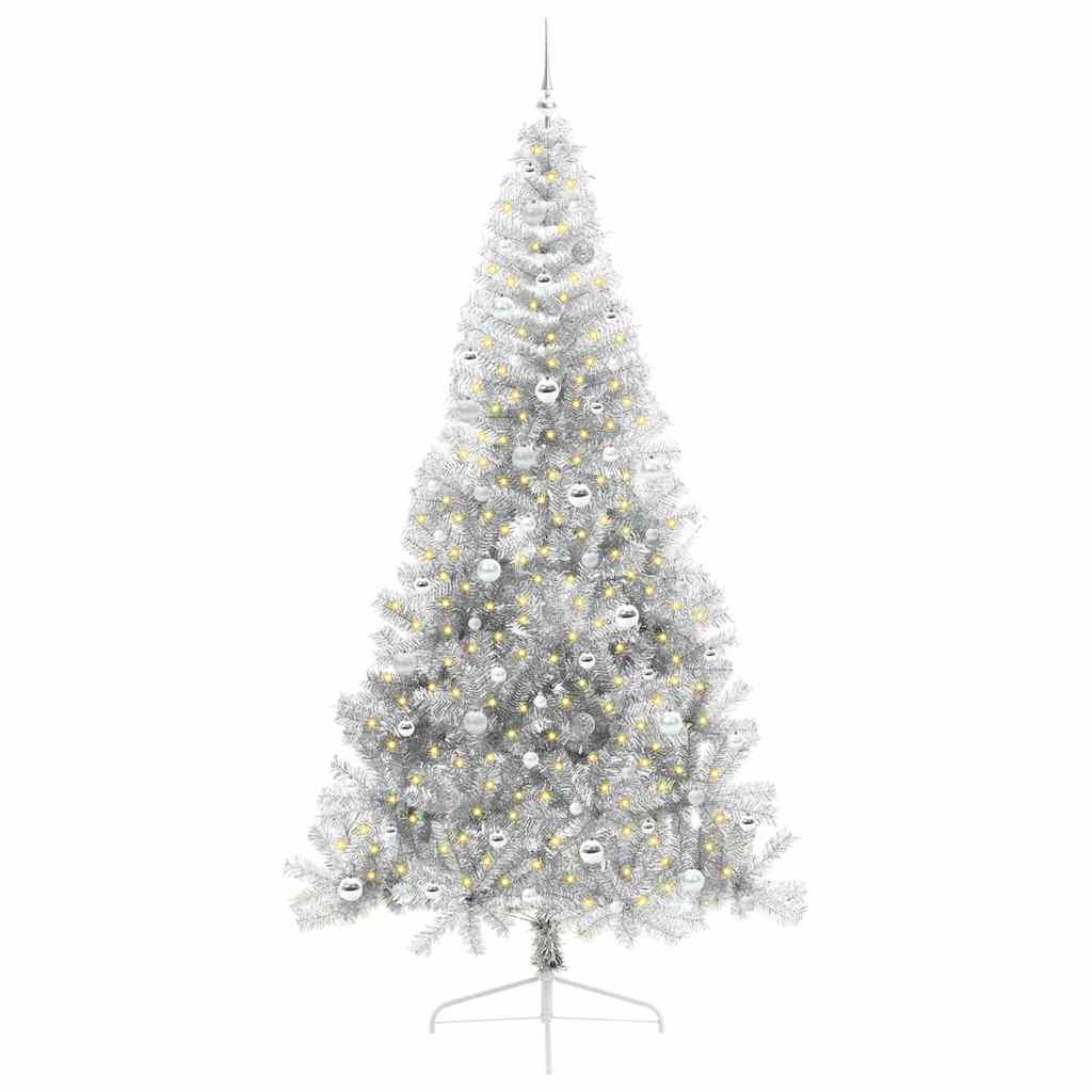Kunstig Forbelyst Juletræ med 300 LED'er Sølv 240 cm PET