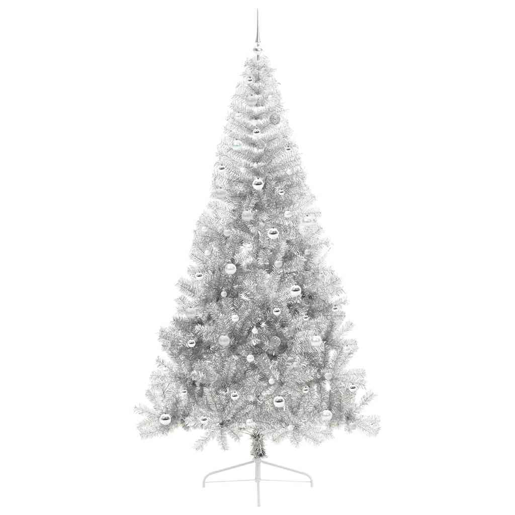 Kunstig Forbelyst Juletræ med 300 LED'er Sølv 240 cm PET