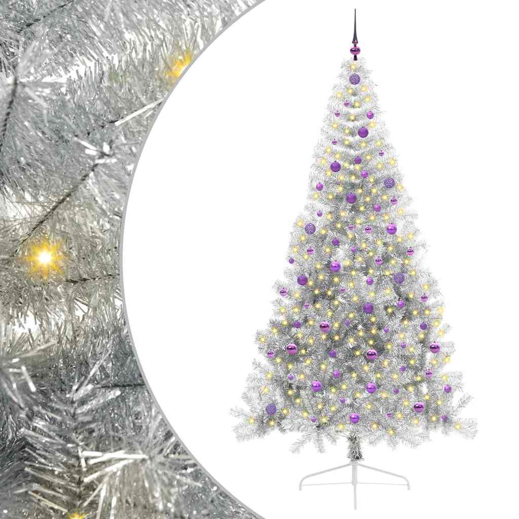 Kunstig Forbelyst Juletræ med 300 LED'er Sølv 240 cm PET