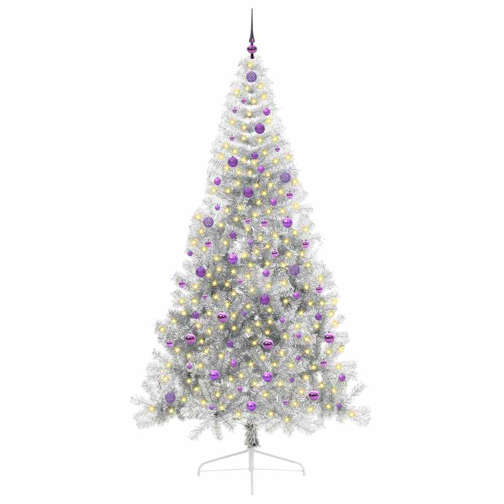 Kunstig Forbelyst Juletræ med 300 LED'er Sølv 240 cm PET