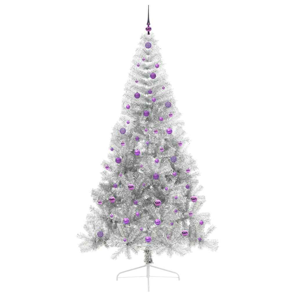 Kunstig Forbelyst Juletræ med 300 LED'er Sølv 240 cm PET