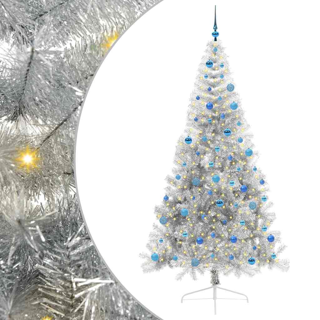 Kunstig Forbelyst Juletræ med 300 LED'er Sølv 240 cm PET