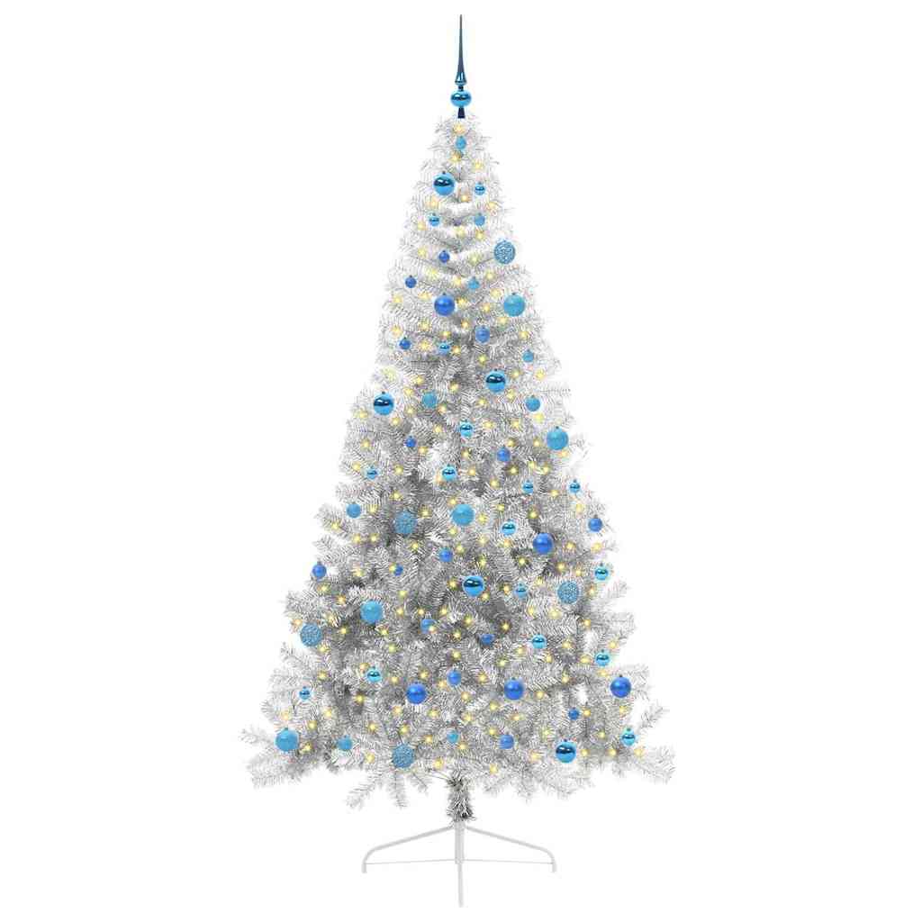 Kunstig Forbelyst Juletræ med 300 LED'er Sølv 240 cm PET