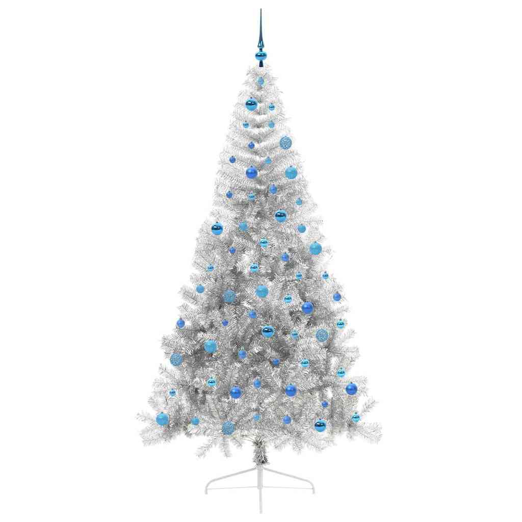 Kunstig Forbelyst Juletræ med 300 LED'er Sølv 240 cm PET