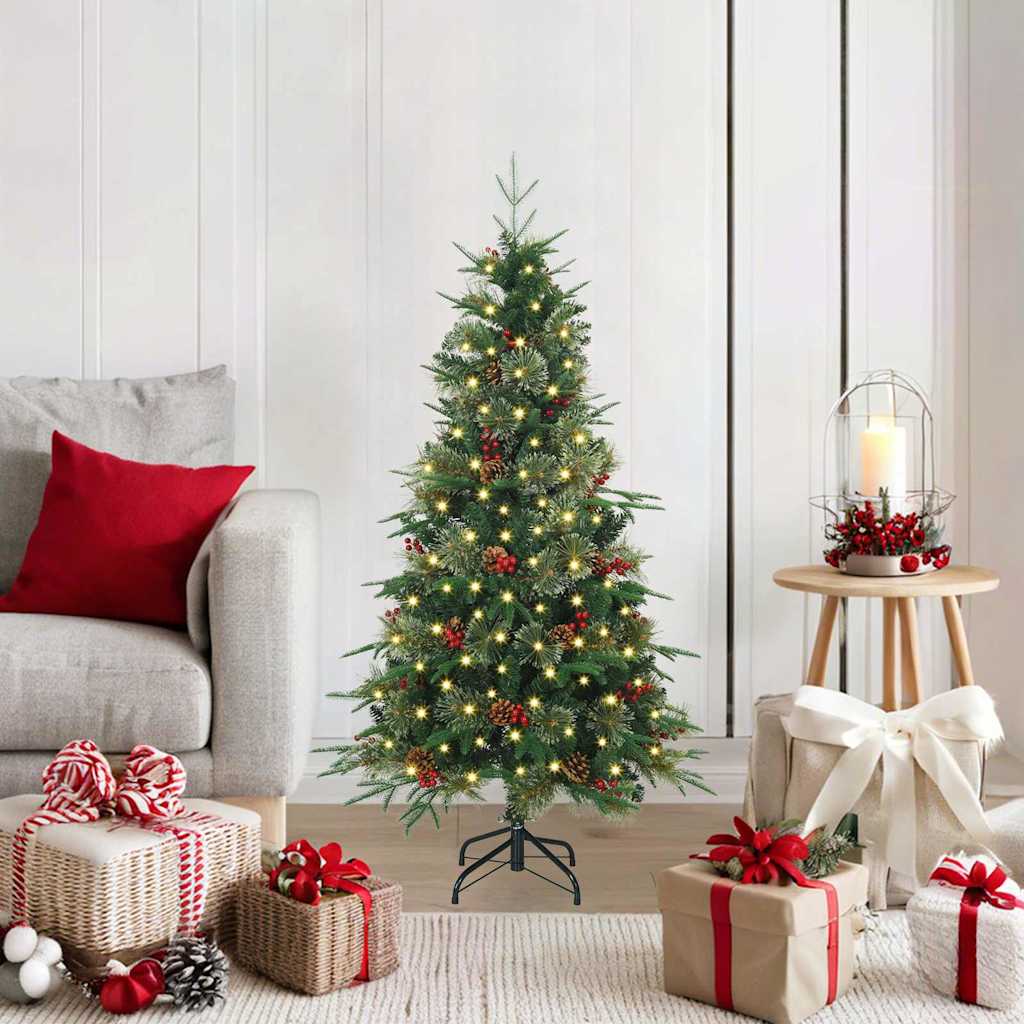 Kunstigt Hinged Juletræ med 150 LED'er Grøn 120 cm PE og PVC