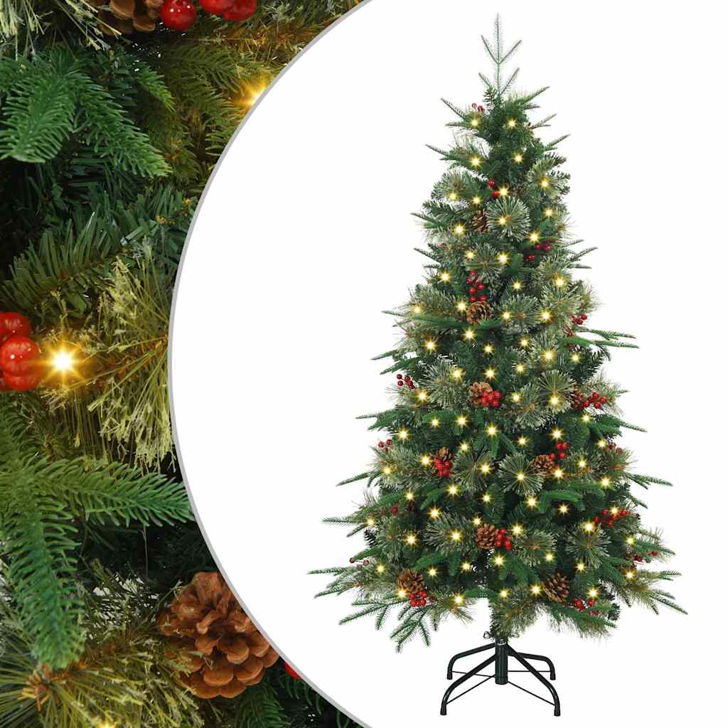 Kunstigt Hinged Juletræ med 150 LED'er Grøn 120 cm PE og PVC
