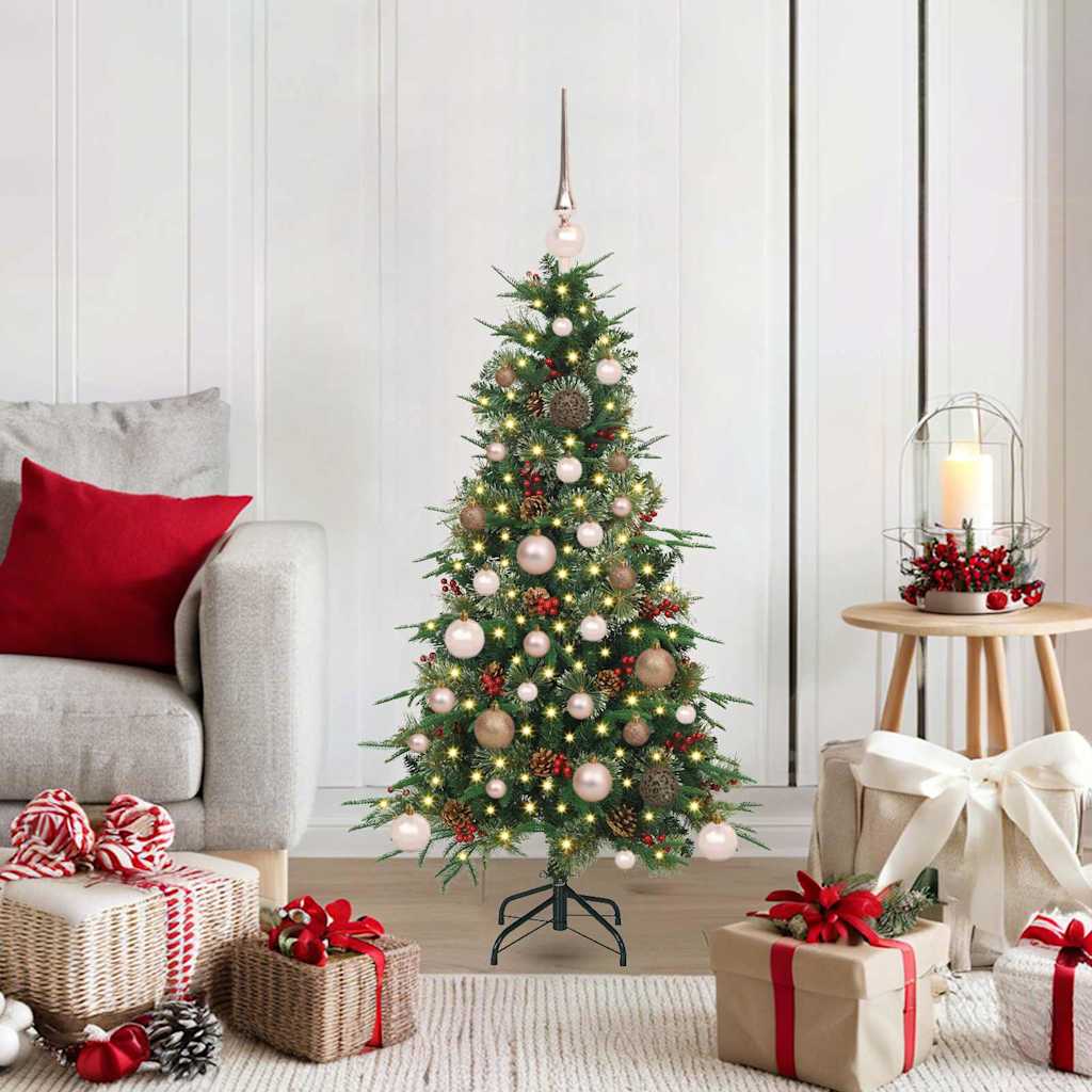 Kunstigt Hinged Juletræ med 150 LED'er Grøn 120 cm PE og PVC