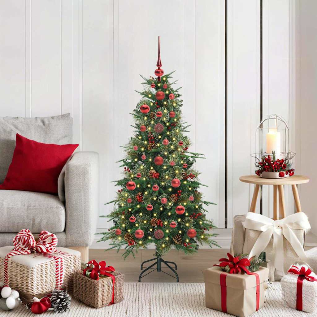 Kunstigt Hinged Juletræ med 150 LED'er Grøn 120 cm PE og PVC