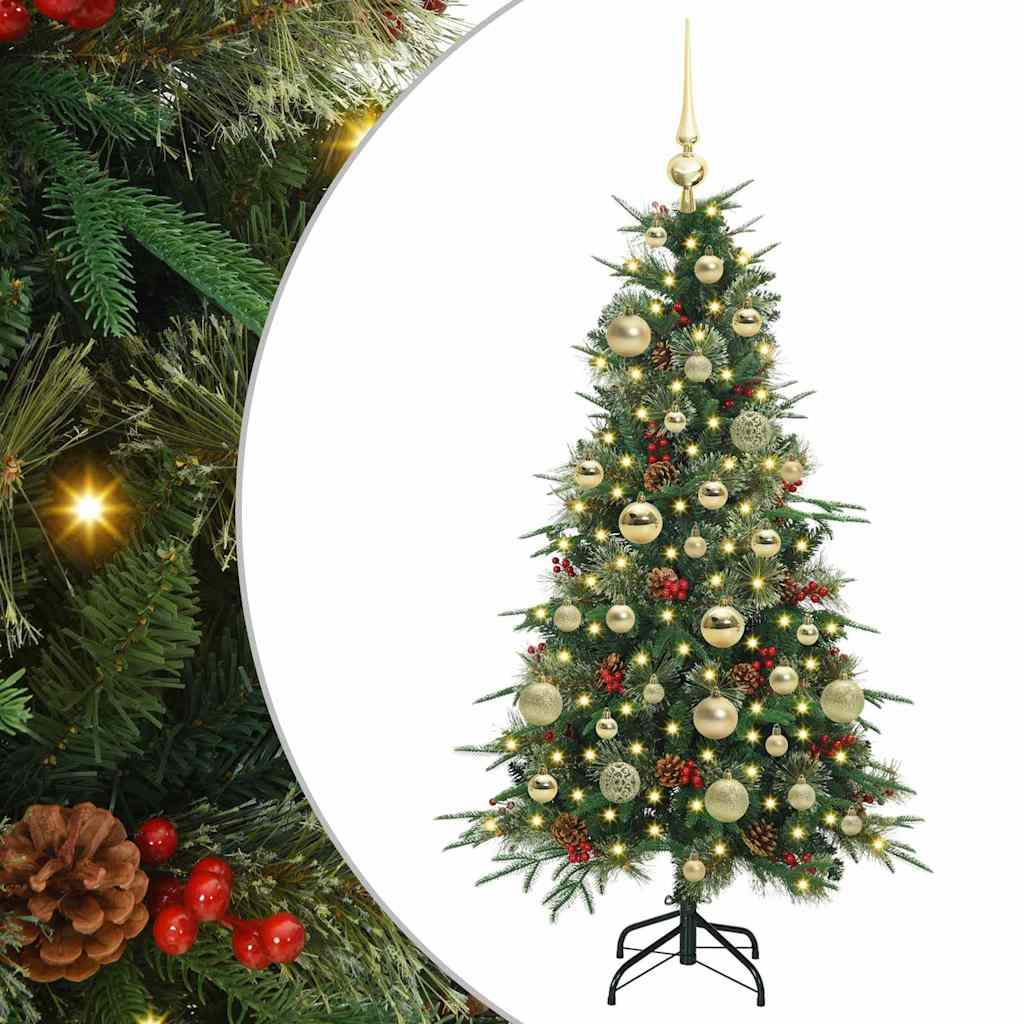 Kunstigt Hinged Juletræ med 150 LED'er Grøn 120 cm PE og PVC