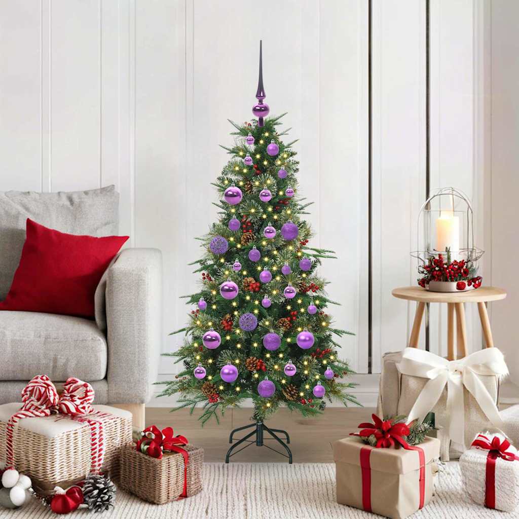 Kunstigt Hinged Juletræ med 150 LED'er Grøn 120 cm PE og PVC