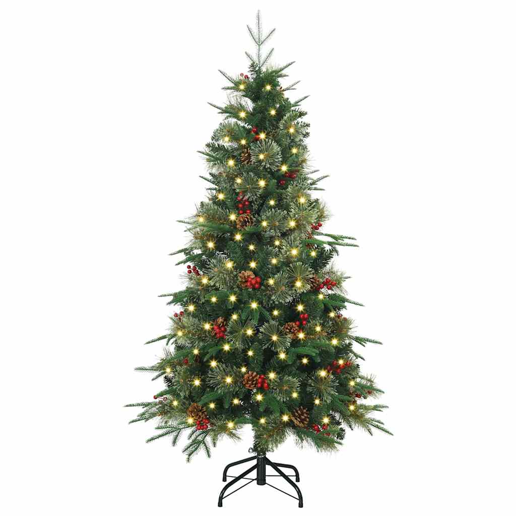 Kunstigt Hinged Juletræ med 150 LED'er Grøn 150 cm PE og PVC