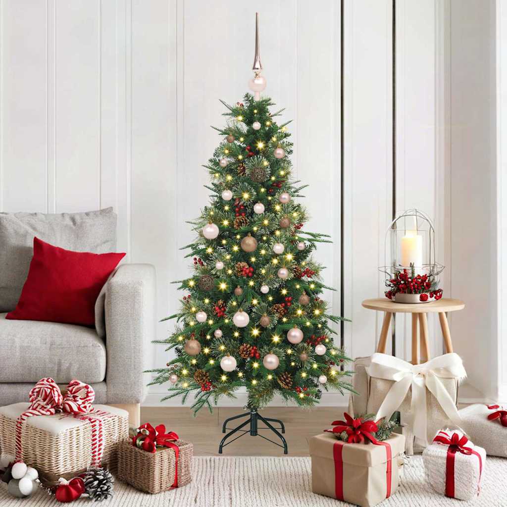 Kunstigt Hinged Juletræ med 150 LED'er Grøn 150 cm PE og PVC