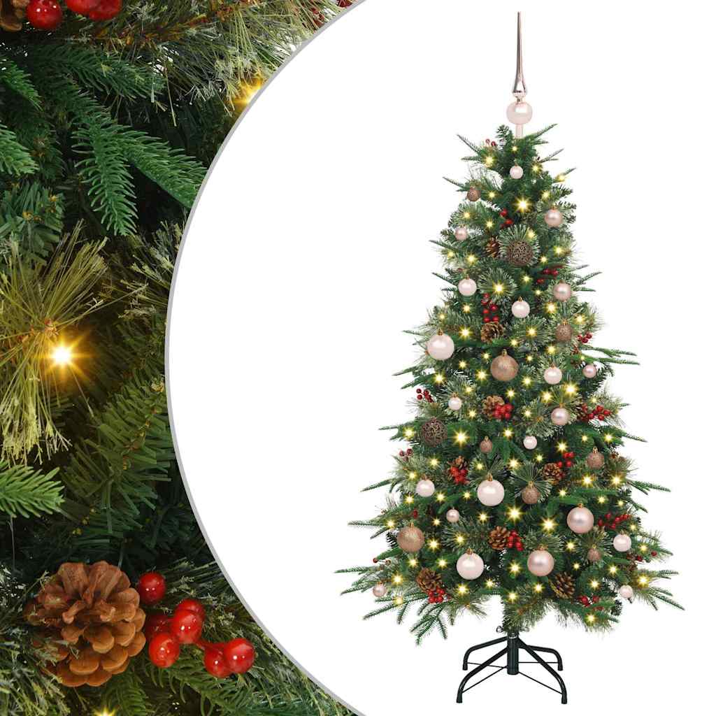 Kunstigt Hinged Juletræ med 150 LED'er Grøn 150 cm PE og PVC