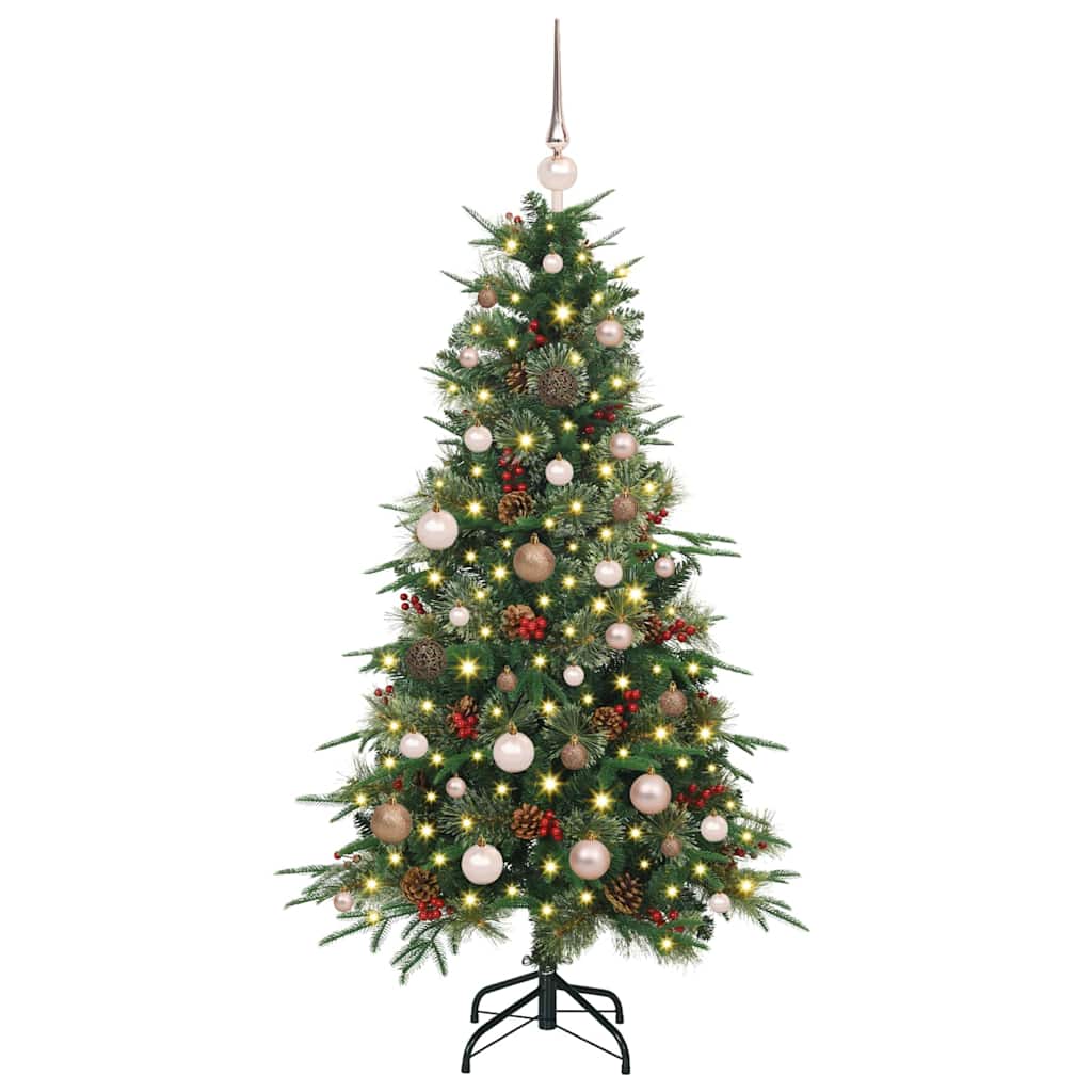 Kunstigt Hinged Juletræ med 150 LED'er Grøn 150 cm PE og PVC