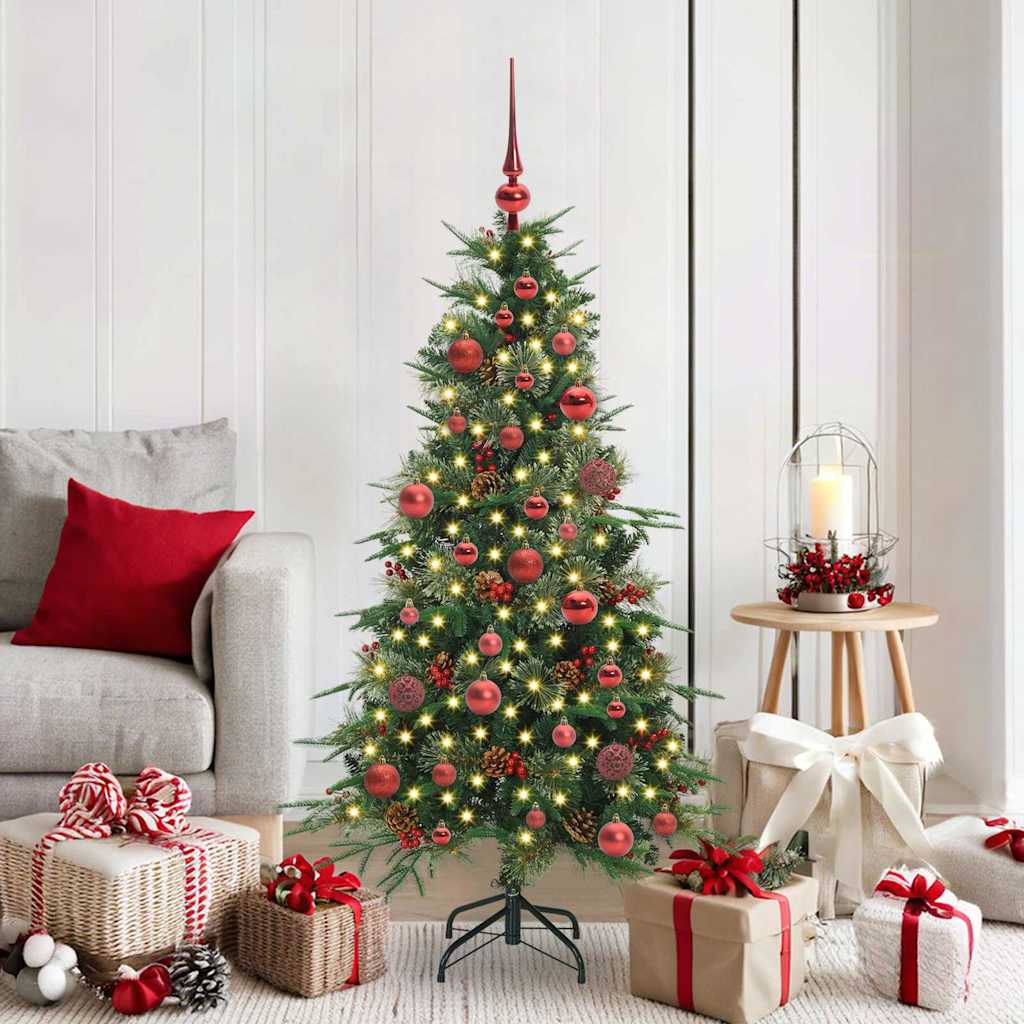 Kunstigt Hinged Juletræ med 150 LED'er Grøn 150 cm PE og PVC