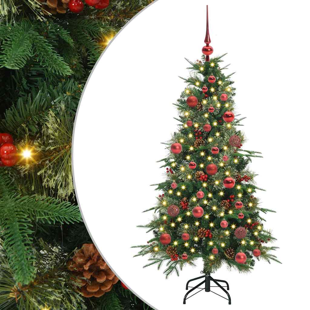 Kunstigt Hinged Juletræ med 150 LED'er Grøn 150 cm PE og PVC