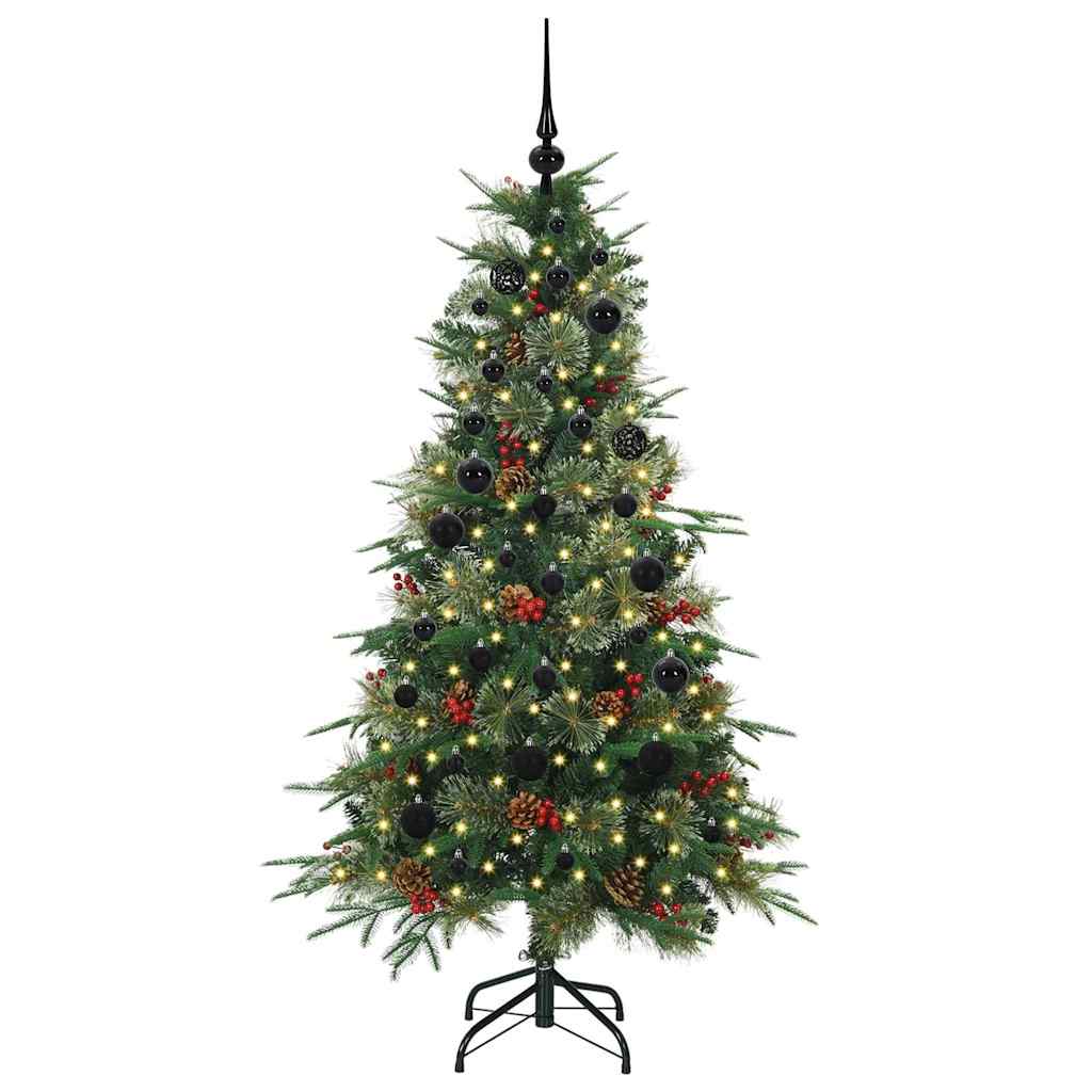 Kunstigt Hinged Juletræ med 150 LED'er Grøn 150 cm PE og PVC