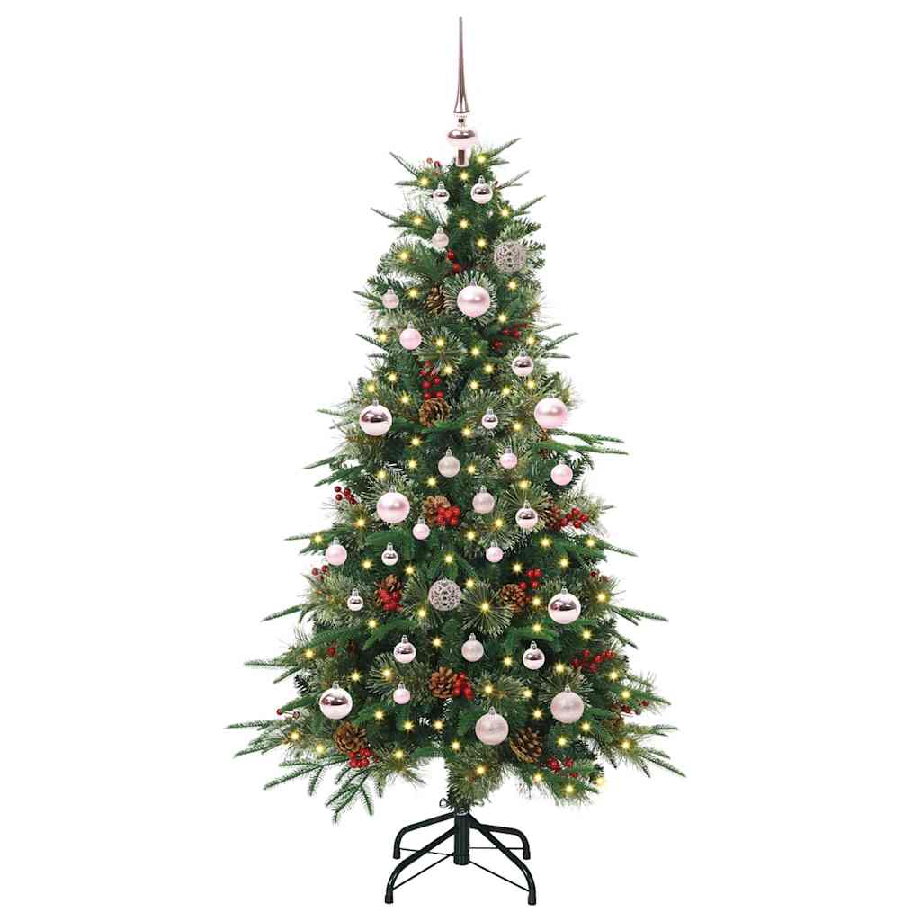 Kunstigt Hinged Juletræ med 150 LED'er Grøn 150 cm PE og PVC