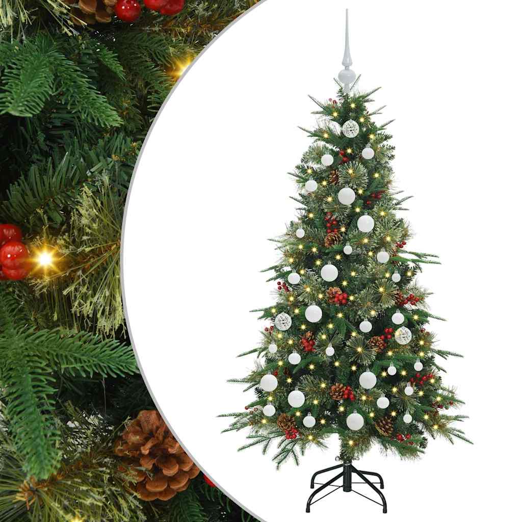 Kunstigt Hinged Juletræ med 150 LED'er Grøn 150 cm PE og PVC