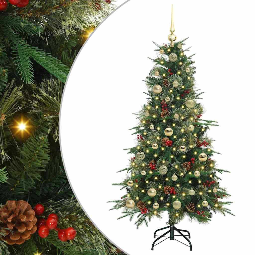 Kunstigt Hinged Juletræ med 150 LED'er Grøn 150 cm PE og PVC