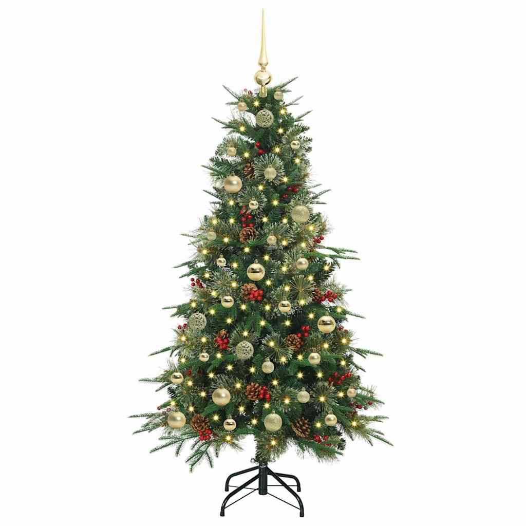 Kunstigt Hinged Juletræ med 150 LED'er Grøn 150 cm PE og PVC