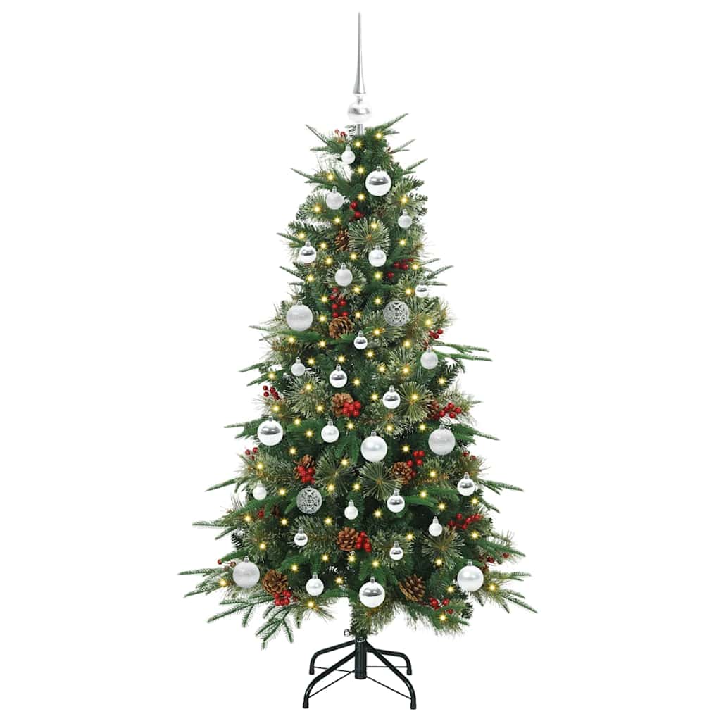 Kunstigt Hinged Juletræ med 150 LED'er Grøn 150 cm PE og PVC