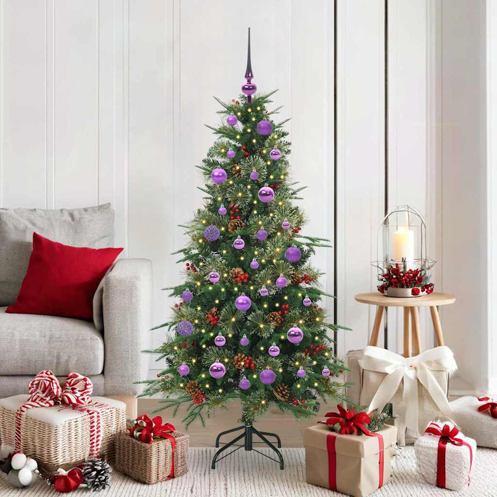 Kunstigt Hinged Juletræ med 150 LED'er Grøn 150 cm PE og PVC