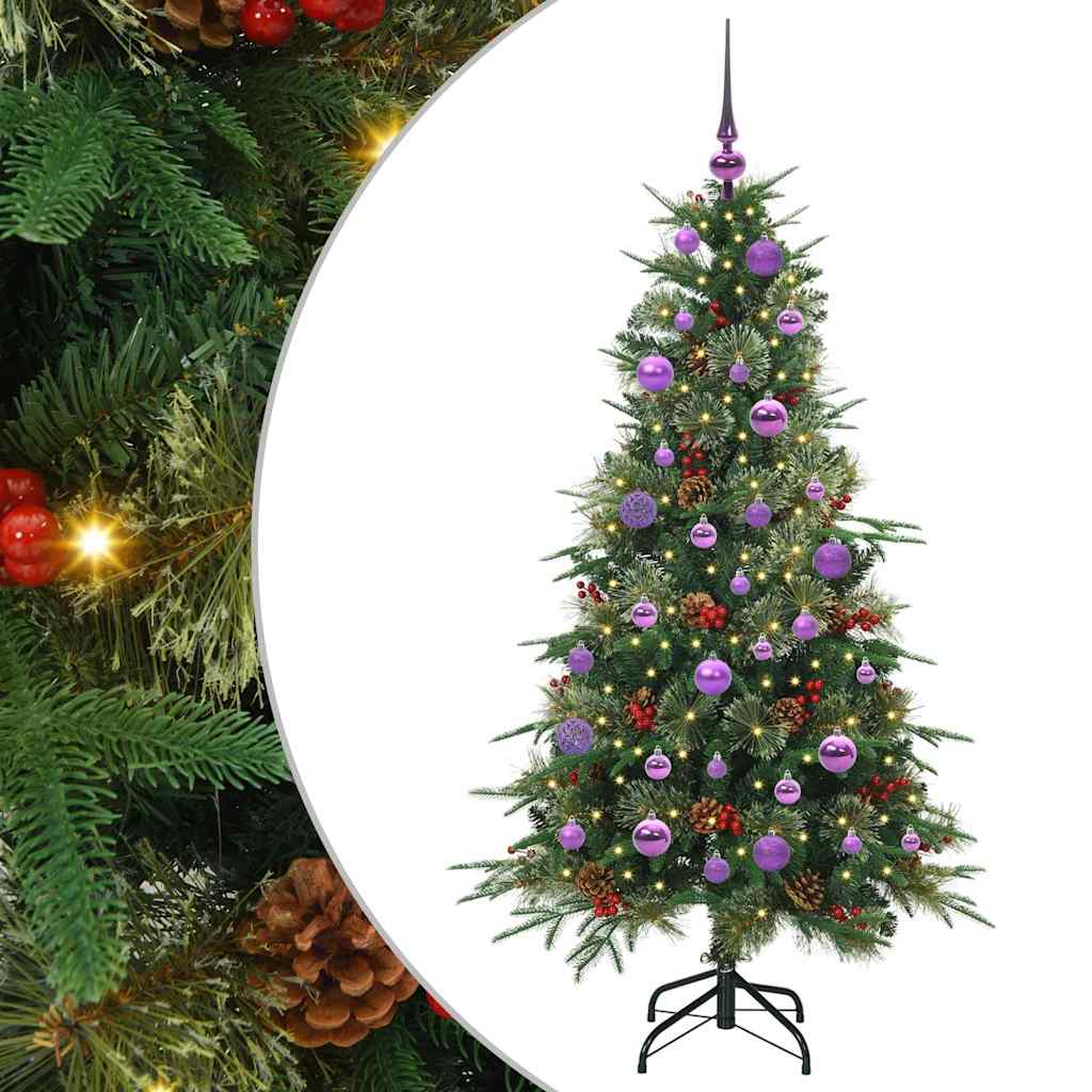 Kunstigt Hinged Juletræ med 150 LED'er Grøn 150 cm PE og PVC