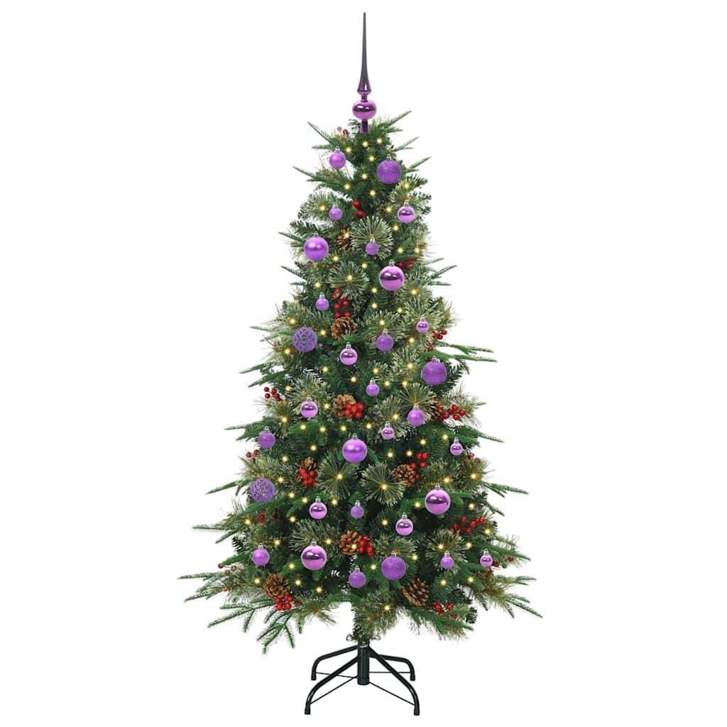 Kunstigt Hinged Juletræ med 150 LED'er Grøn 150 cm PE og PVC
