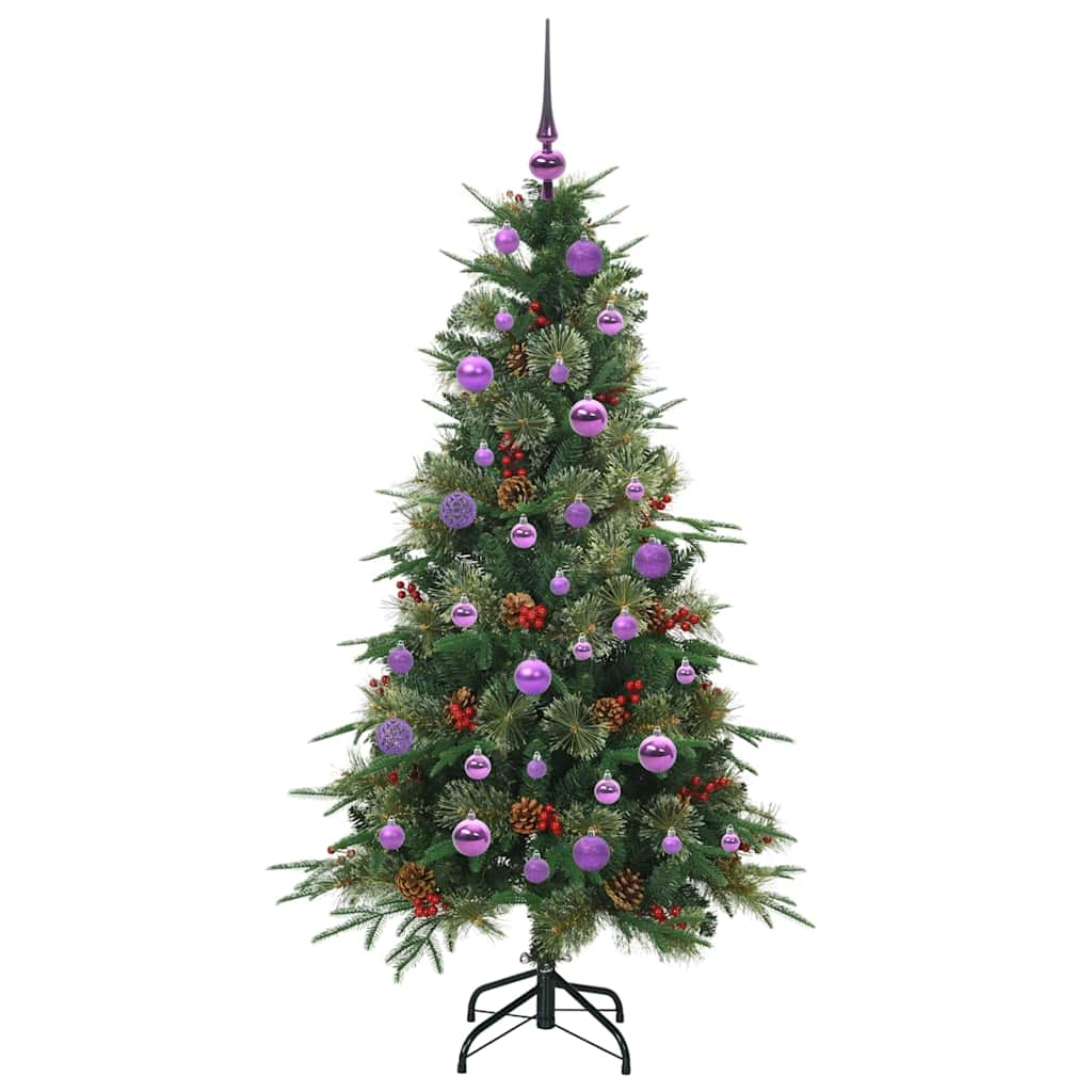 Kunstigt Hinged Juletræ med 150 LED'er Grøn 150 cm PE og PVC