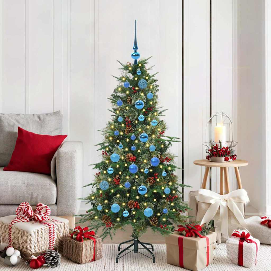 Kunstigt Hinged Juletræ med 150 LED'er Grøn 150 cm PE og PVC