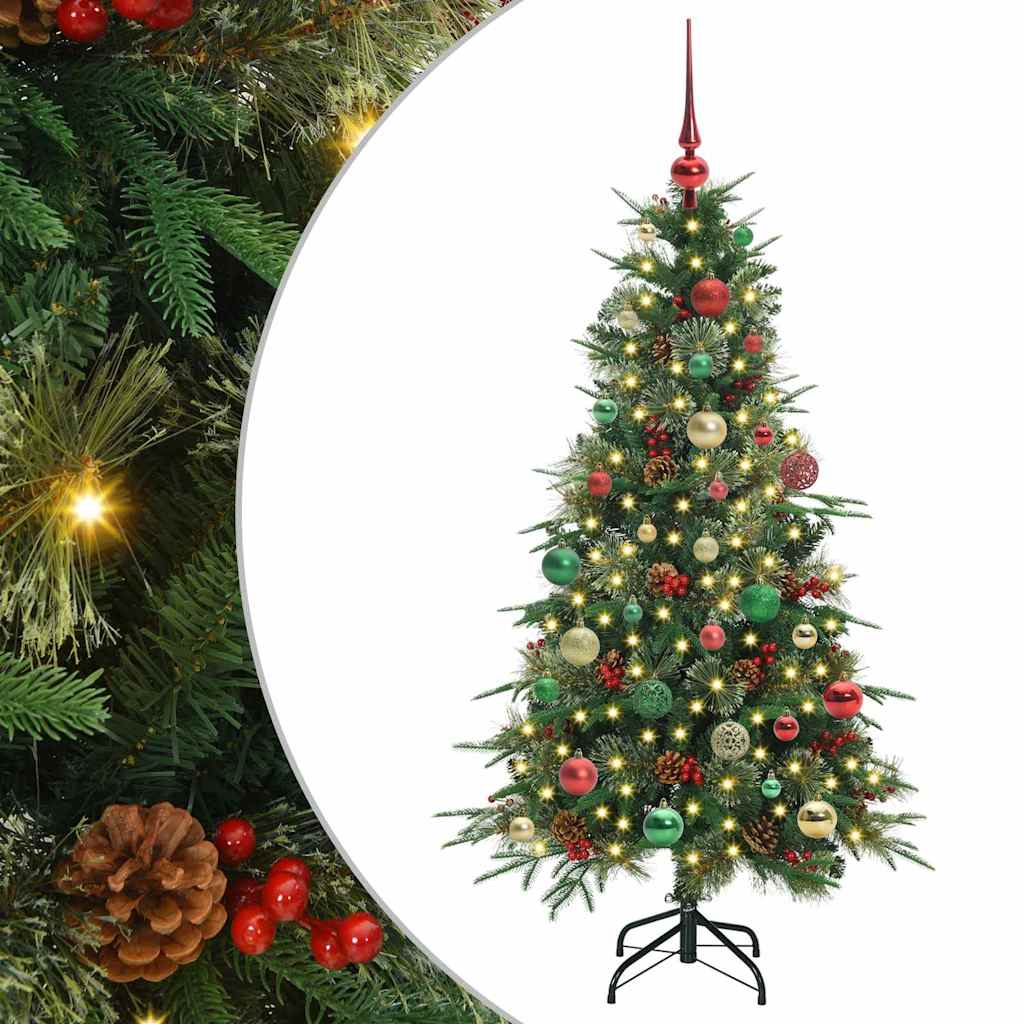 Kunstigt Hinged Juletræ med 150 LED'er Grøn 150 cm PE og PVC