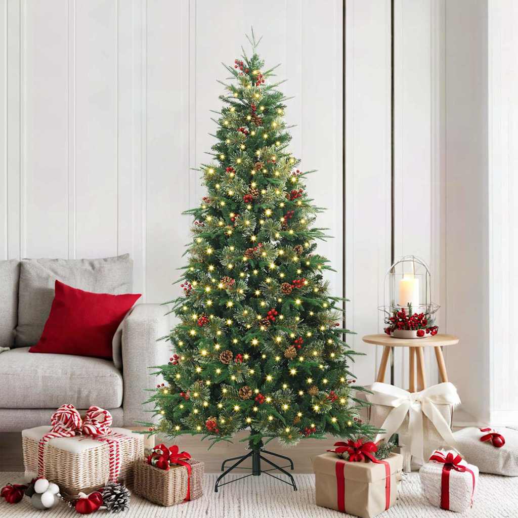 Kunstigt Hinged Juletræ med 300 LED'er Grøn 180 cm PE og PVC