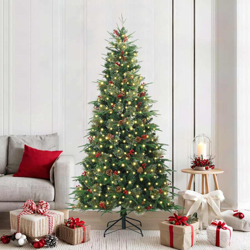 Kunstigt Hinged Juletræ med 300 LED'er Grøn 210 cm PE og PVC