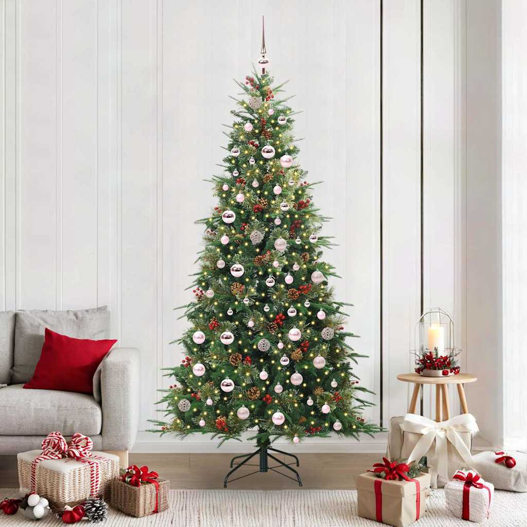 Kunstigt Hinged Juletræ med 300 LED'er Grøn 210 cm PE og PVC