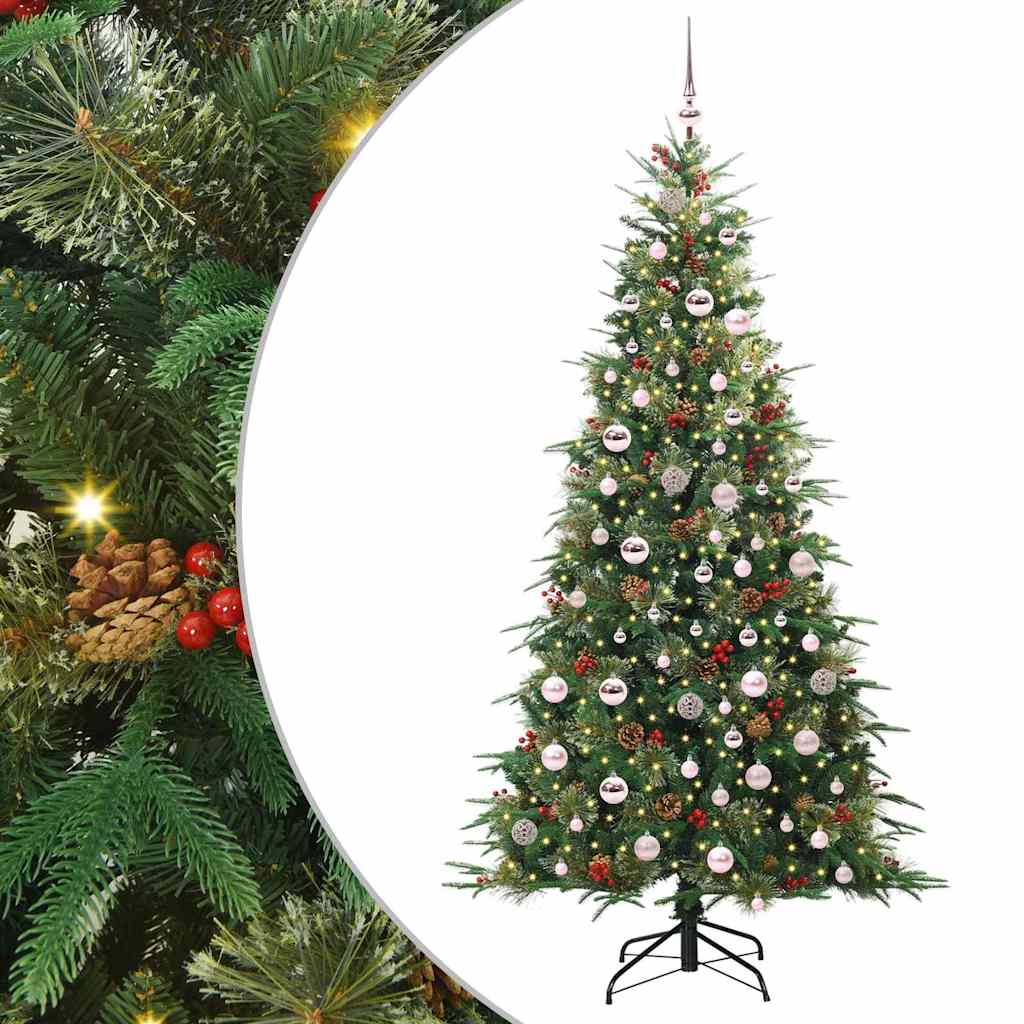 Kunstigt Hinged Juletræ med 300 LED'er Grøn 210 cm PE og PVC