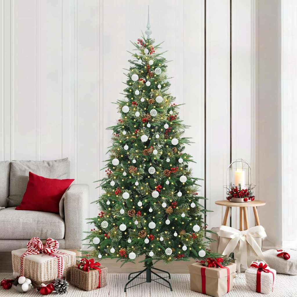 Kunstigt Hinged Juletræ med 300 LED'er Grøn 210 cm PE og PVC