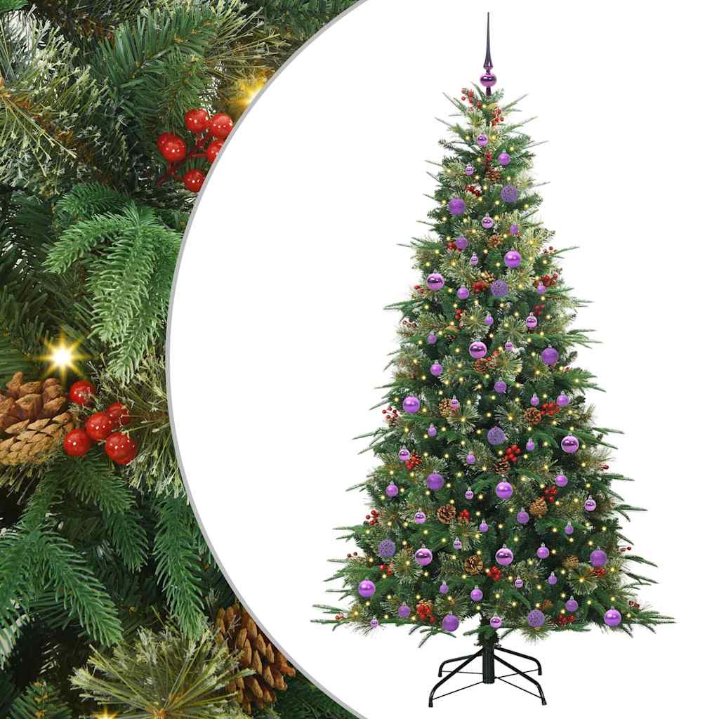 Kunstigt Hinged Juletræ med 300 LED'er Grøn 210 cm PE og PVC