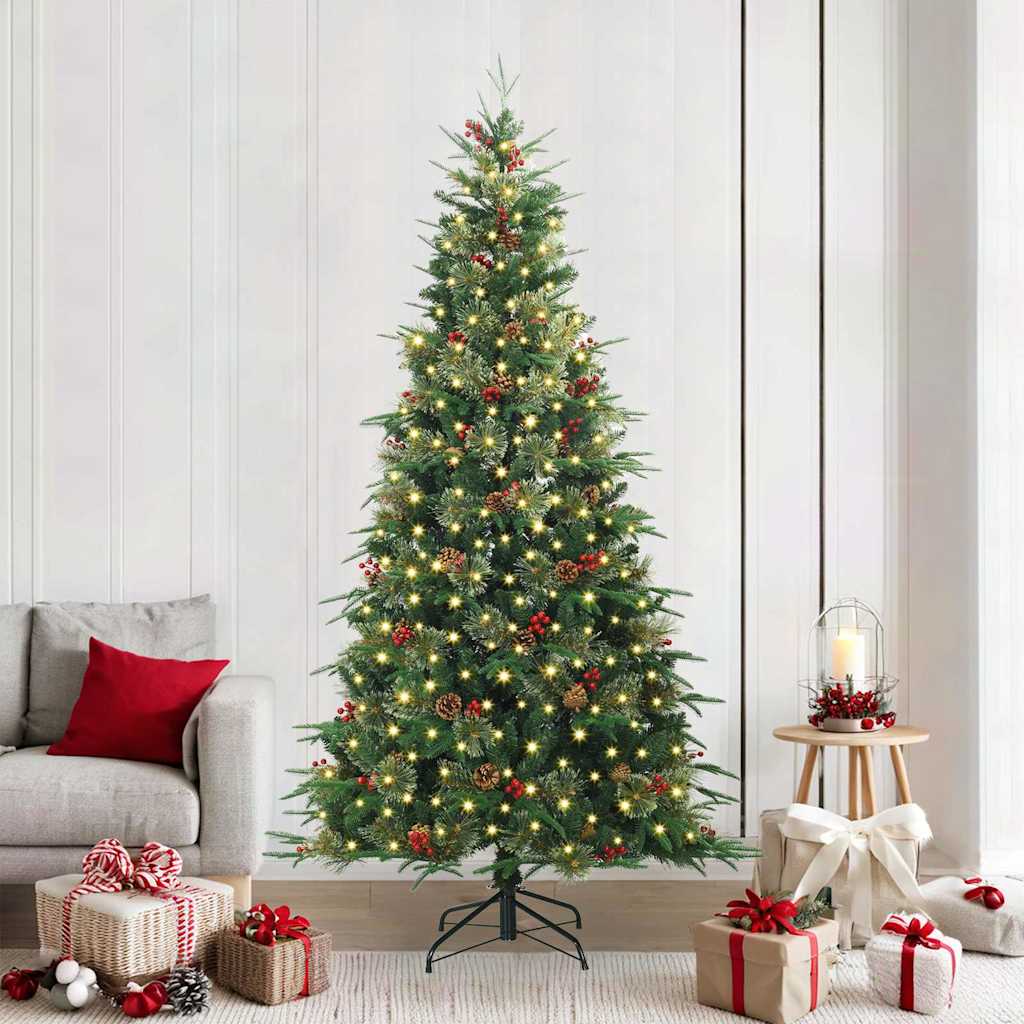Kunstigt Hinged Juletræ med 300 LED'er Grøn 240 cm PE og PVC