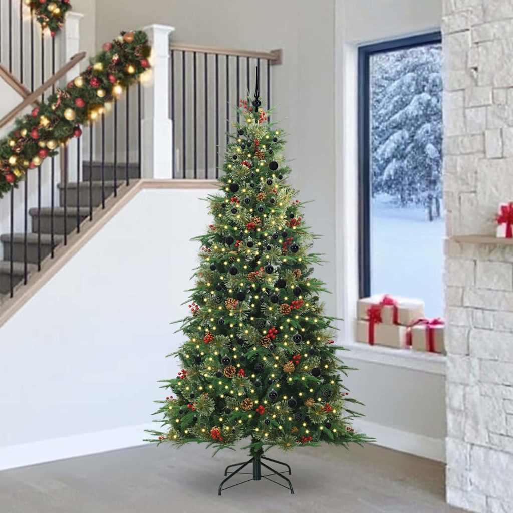 Kunstigt Hinged Juletræ med 300 LED'er Grøn 240 cm PE og PVC