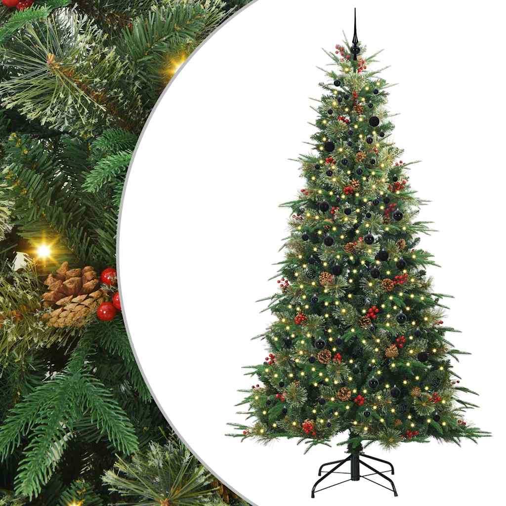 Kunstigt Hinged Juletræ med 300 LED'er Grøn 240 cm PE og PVC