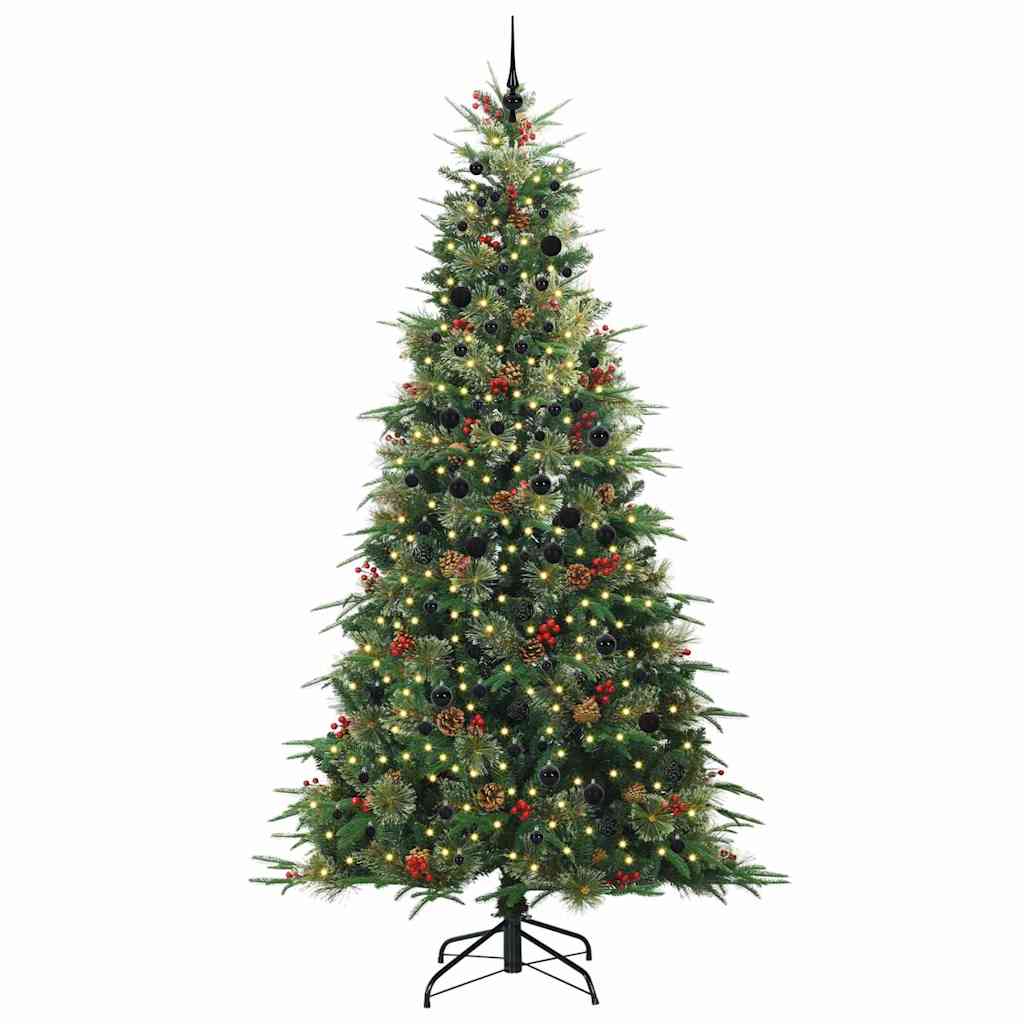 Kunstigt Hinged Juletræ med 300 LED'er Grøn 240 cm PE og PVC
