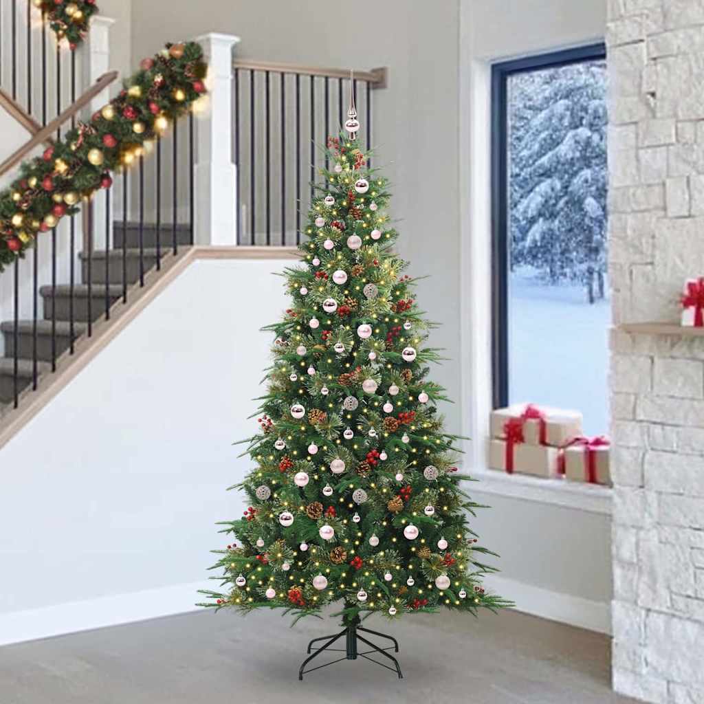 Kunstigt Hinged Juletræ med 300 LED'er Grøn 240 cm PE og PVC