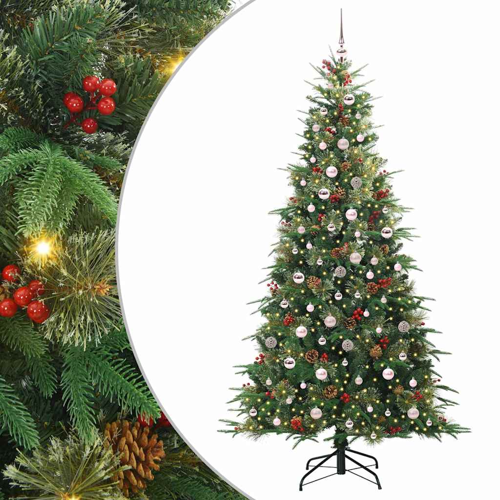 Kunstigt Hinged Juletræ med 300 LED'er Grøn 240 cm PE og PVC