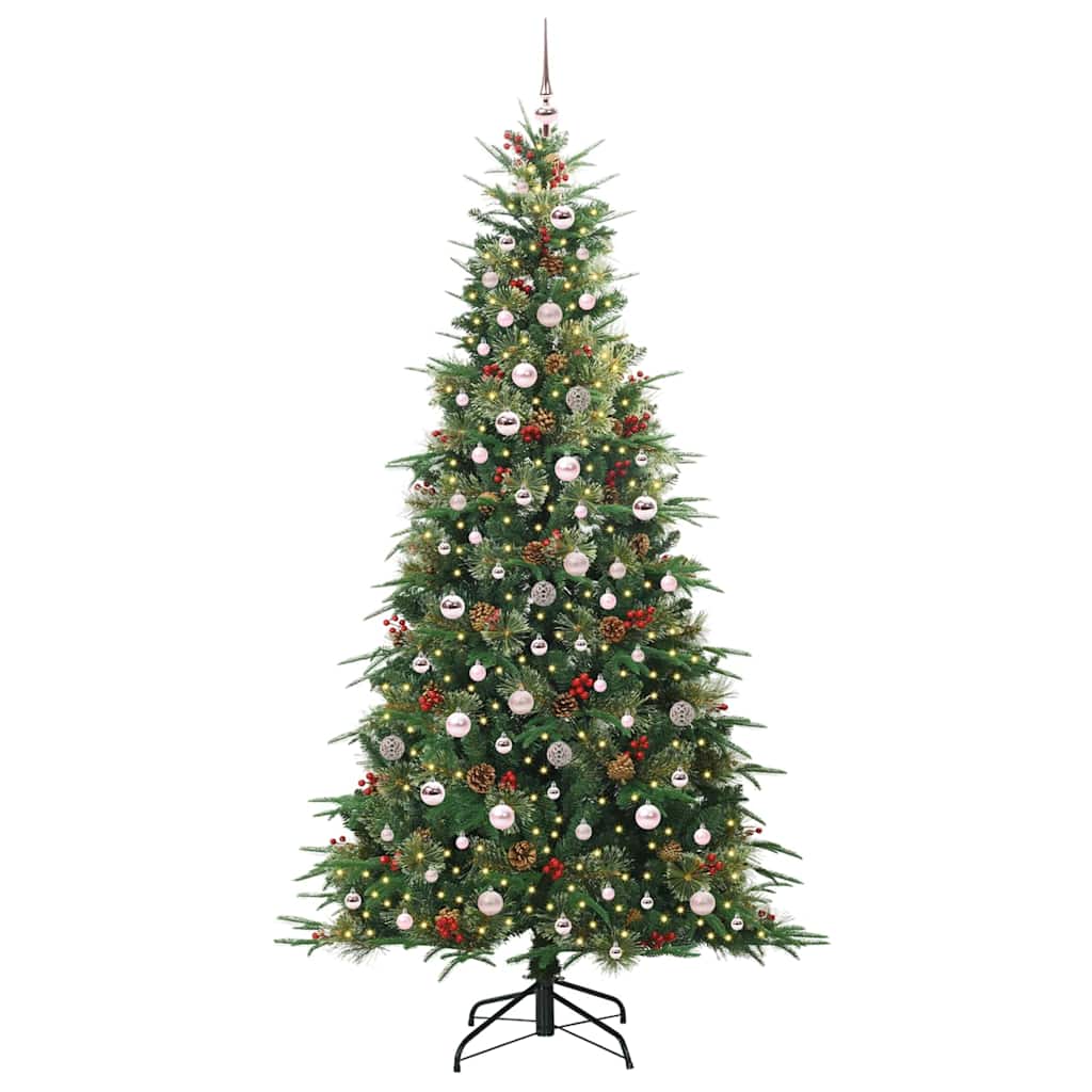 Kunstigt Hinged Juletræ med 300 LED'er Grøn 240 cm PE og PVC